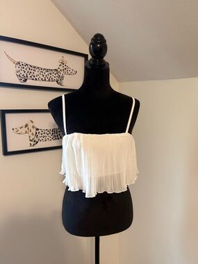 SHEIN White Pleated Ruffle Spaghetti-Strap Crop Camisole